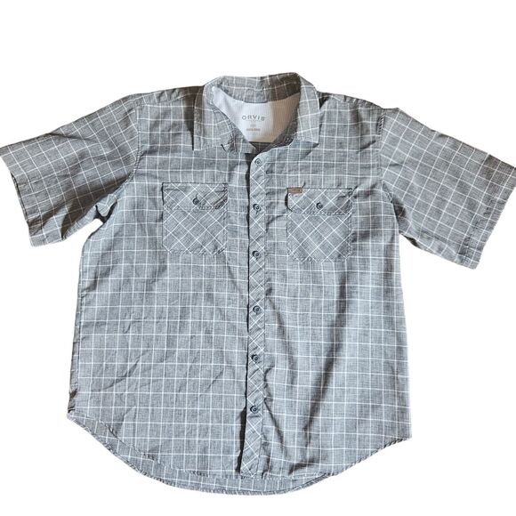 Orvis Shirt Mens XXL Gray White Check Button Up Short Sleeves Fishing Oitdoors - Picture 1 of 9